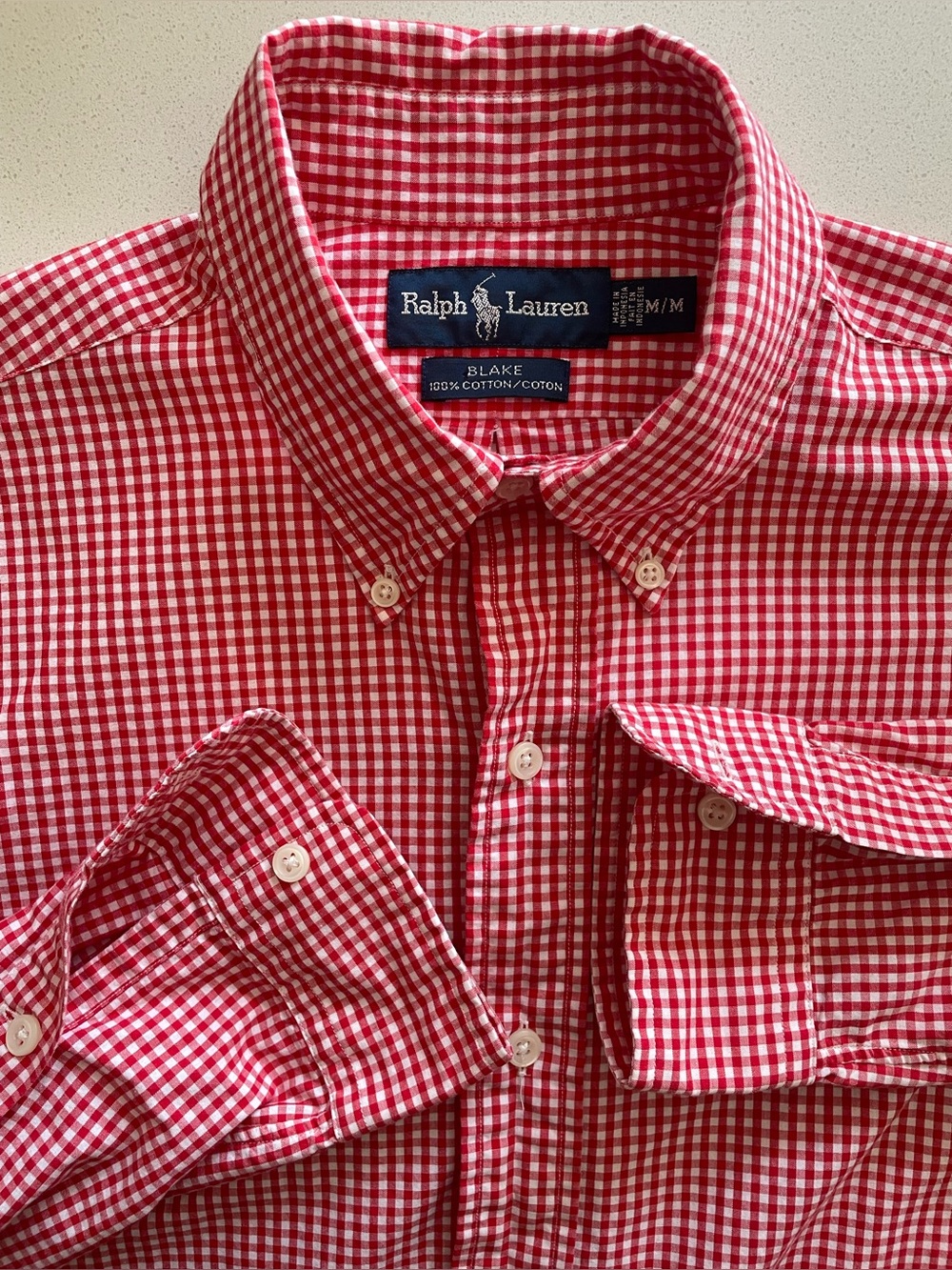 Ralph Lauren - cotton gingham pattern button up shirt Size Large